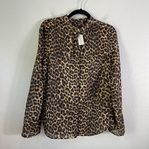 NEW Ann Taylor Womens 12 Animal Print Blouse Roll Tab Sleeve Button Up Shirt Top - Picture 4 of 11
